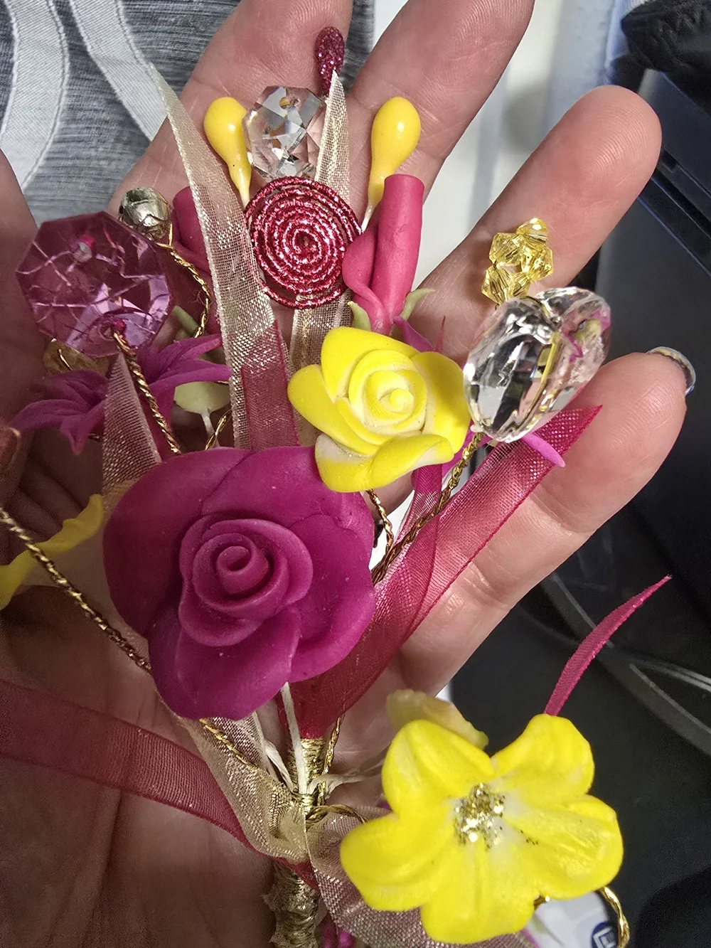 Bright Pink and Yellow Faux Floral Boutonniere Set by